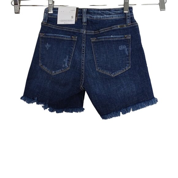KanCan High Rise Distressed Denim Jean Shorts Women Size S Dark Wash Raw Hem NEW - Picture 4 of 12